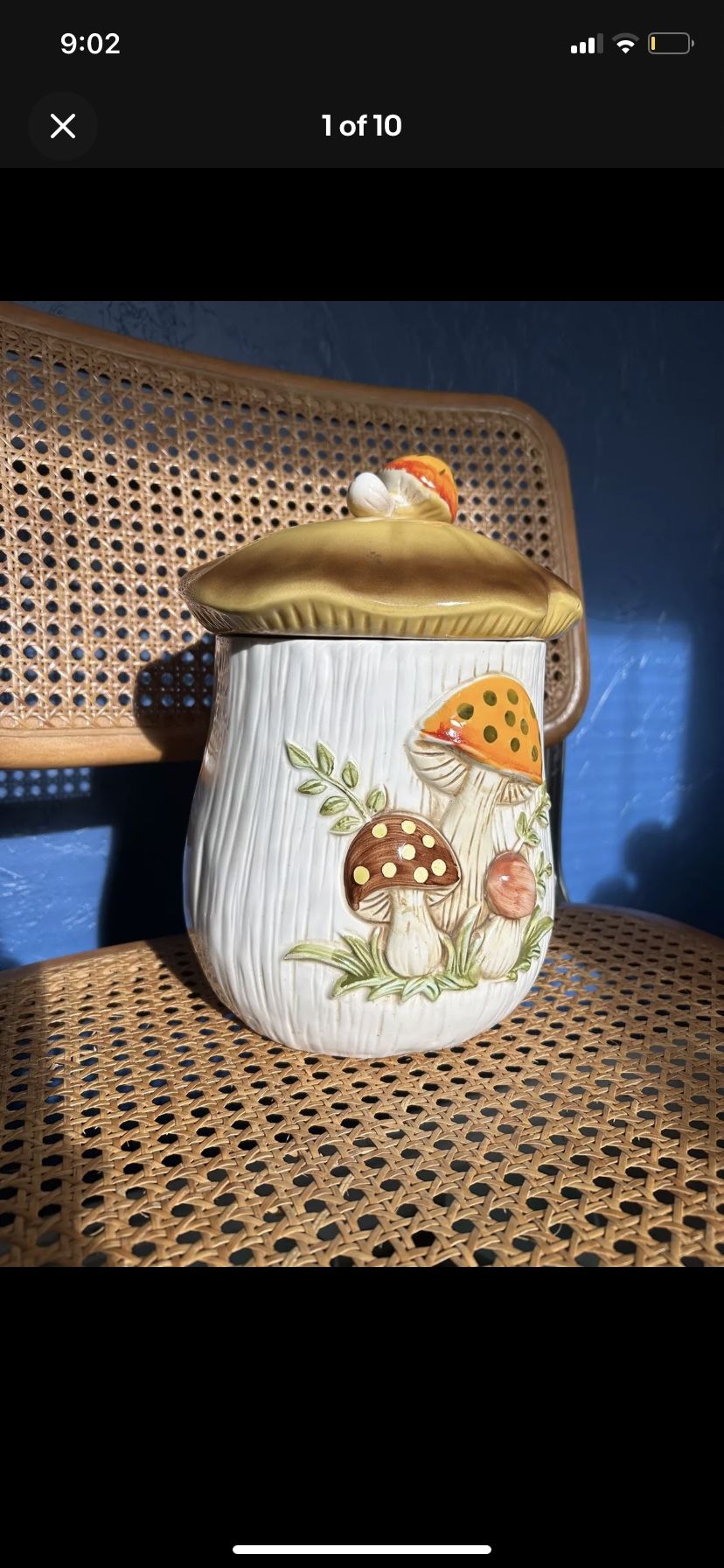 Vintage Sears Roebuck & Co MERRY MUSHROOM Canister w/ Lid Large 10" Tall 1978 Japan