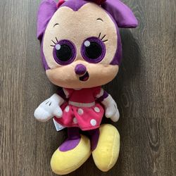 Disney Parks Minnie Mouse Plush Doll Pink Purple Sparkle Glitter Eyes Big Head