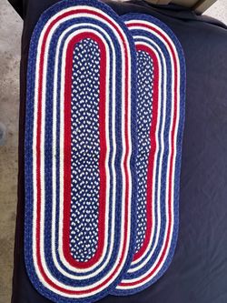 Oval Braided Rugs Red White Blue Set of 2