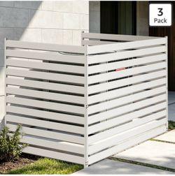 38" W × 42" H Air Conditioner Fence, 3 Panels Trash Can Fence No Dig Outdoor Privacy Screen, Galvanized Steel Ac Fence 12" Reinforced Stakes, Outdoor