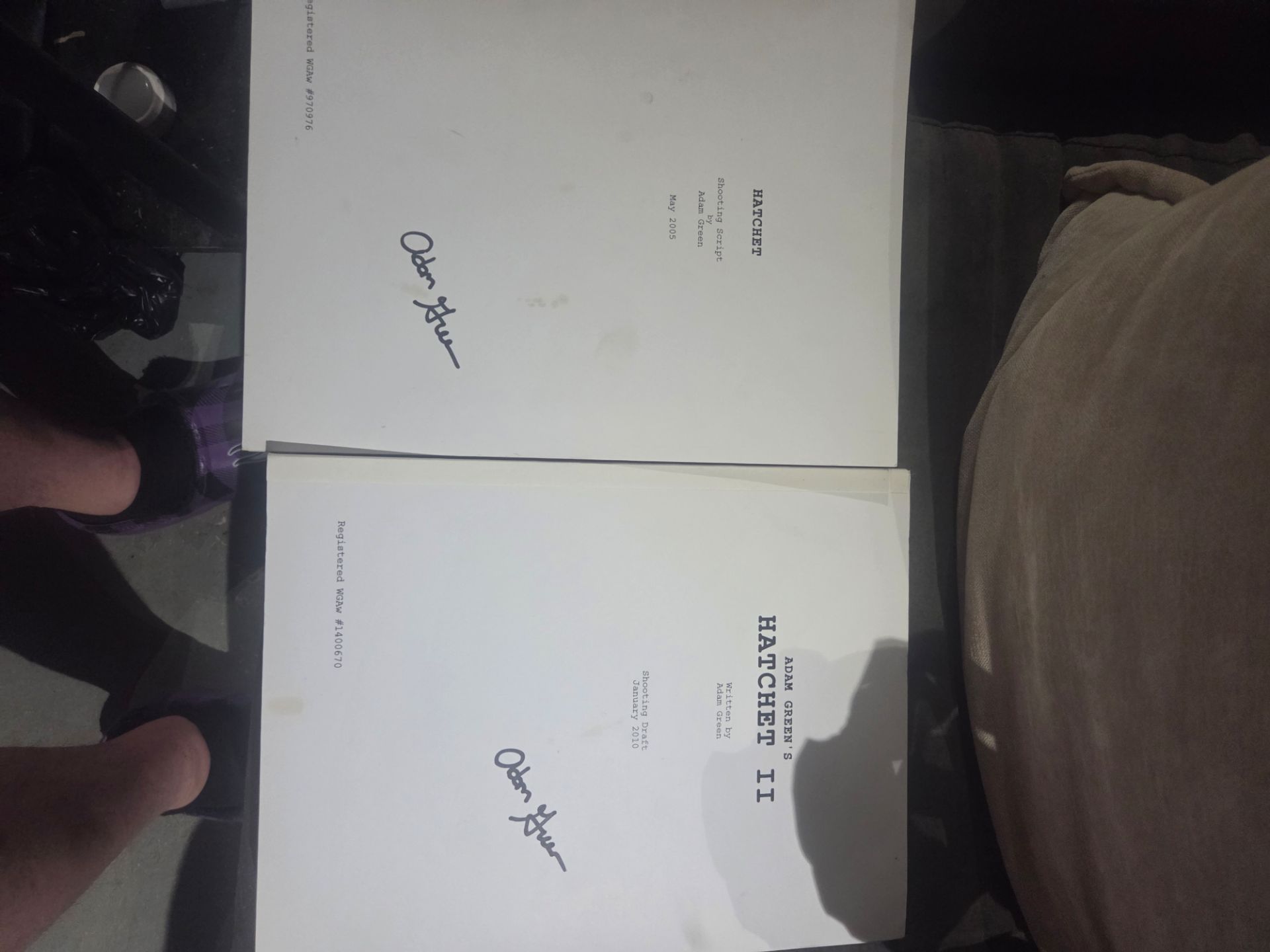 Hatchet 1 and 2 screenplay signed by Adam Green