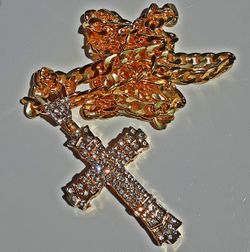 Gold Cross Pendant 26 Inch Gold Filled Curb Chain Necklace 6MM 