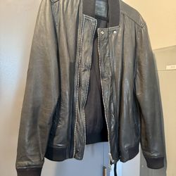 All Saints Men’s Leather Bomber Jacket - Black, Size M