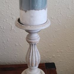 Candle Holder Light Grey Wood