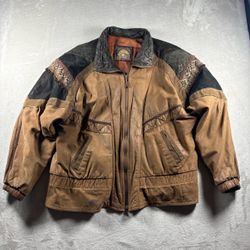 Vintage Wilsons Leather Adventure Bound Native Navajo Jacket Men’s L Brown 90s