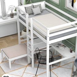Bunk Bed With Desk, White