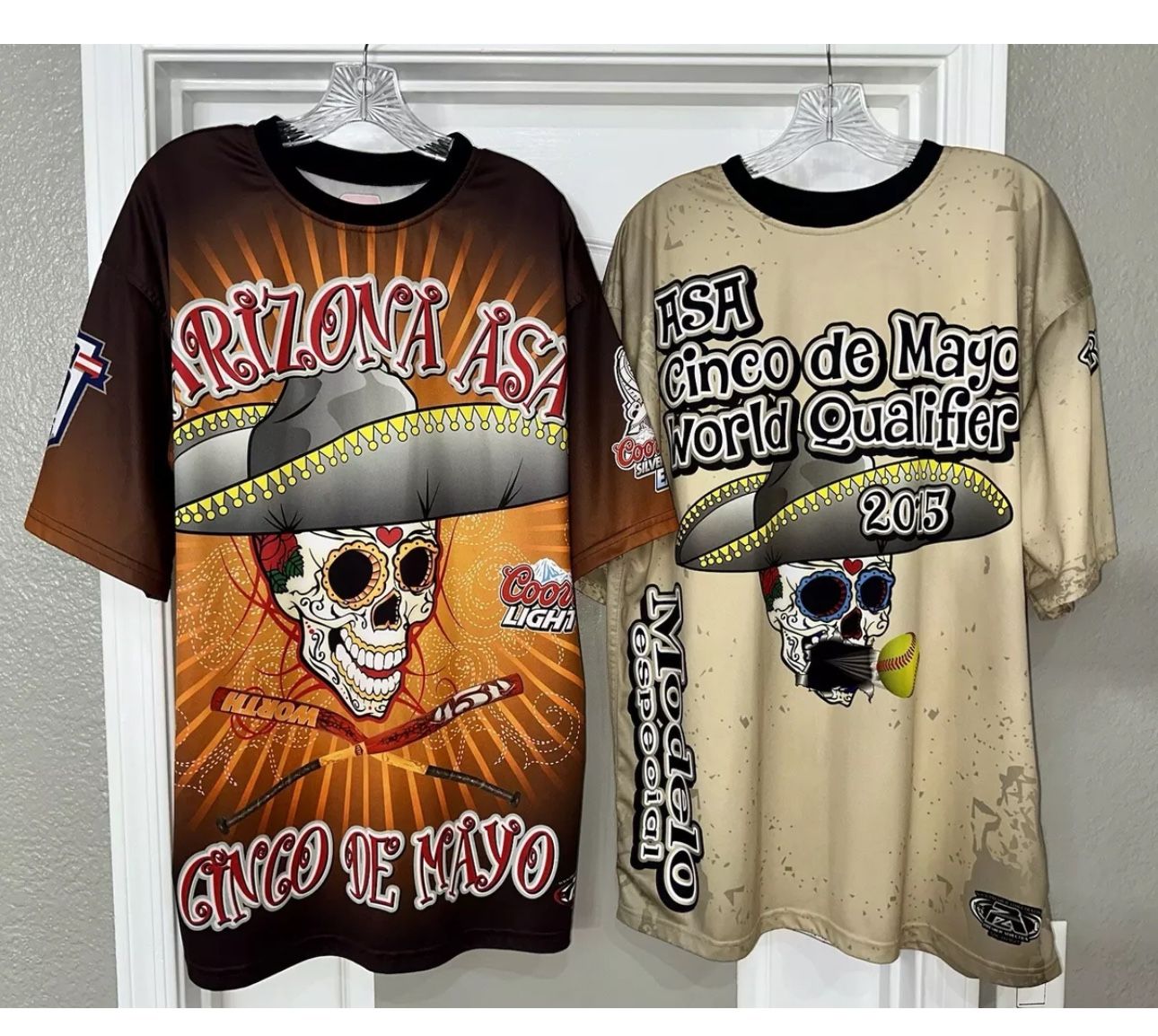 ASA Softball Jersey Shirt Cinco De Mayo Coors Light Modelo Men's L Lot of 2