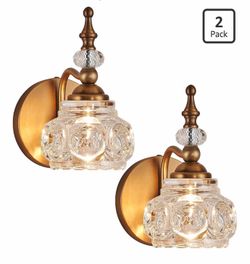 (D-38) 2-Pack 4.7 inch Wall Sconces Brass Bathroom Wall Light Fixtures, Spray Painting Process Modern Durable Vanity Lights for Bathroom Bedroom Livin
