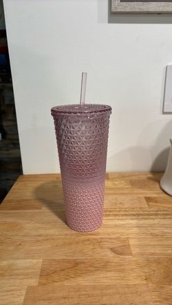 Pink Studded Tumbler with Straw and Lid