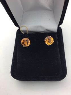 14k Yellow Gold Citrine Stud Earrings 7mm