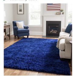 Area Rugs for Bedroom Living Room, 8x10 Blue Fluffy Rugs for Kids Playroom, Furry Carpet for Nursery Room, Shag Rug for Teen Room, Thick Fuzzy Plush R