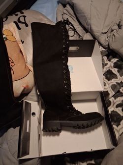 Black Knee-High Lace-Up Combat Boots