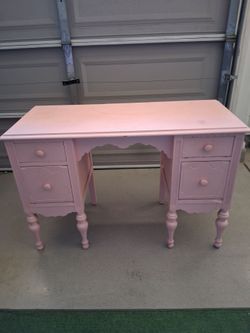 Pink Painted Vintage Wooden Vanity Desk