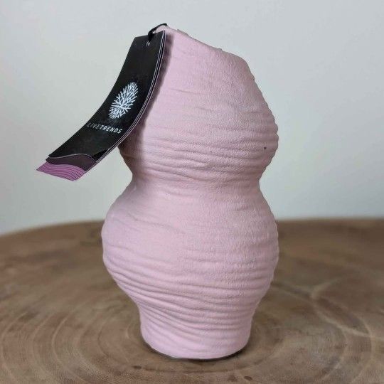 Cute Pink Terracotta Organic Shaped Vase Boho Vase for Airplants or Dried Flowers 6" Tall