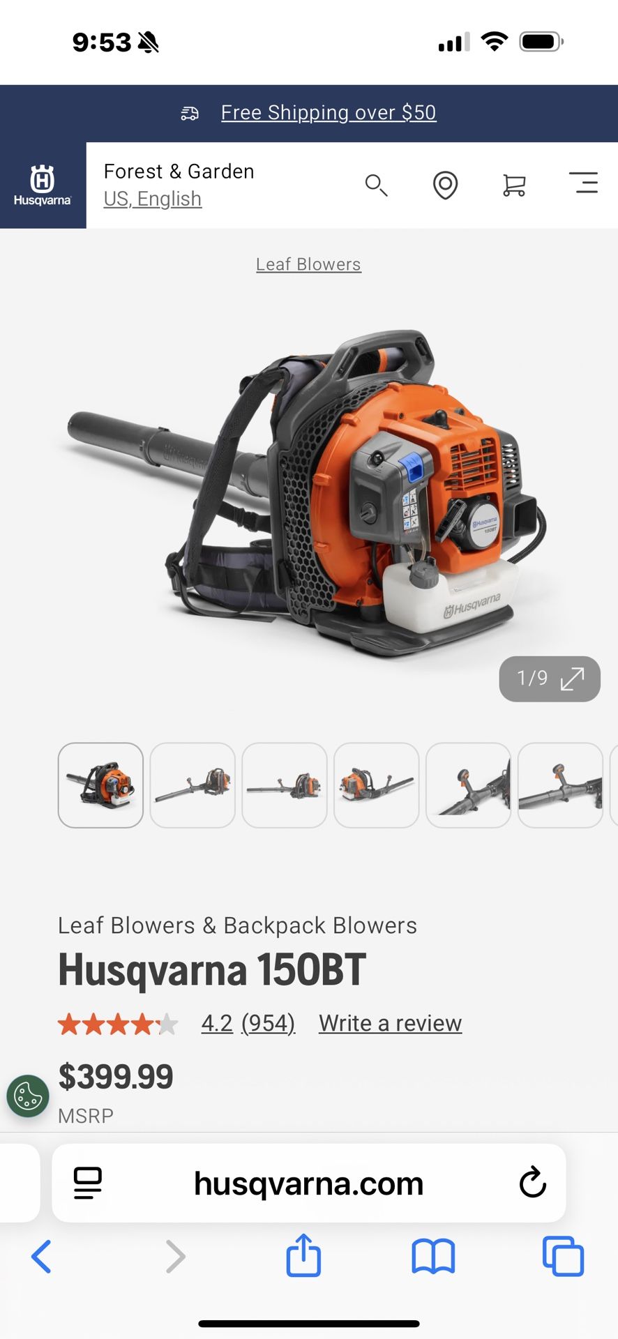 Husqvarna 150BT Backpack Leaf Blower