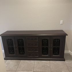 antique wooden dresser with wrought iron inserts w75 d18 h 35