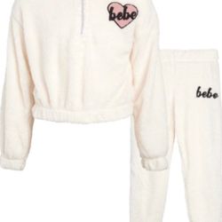 bebe Girls' Jogger Tracksuit Set – 2 Piece Sherpa Fleece Size 4