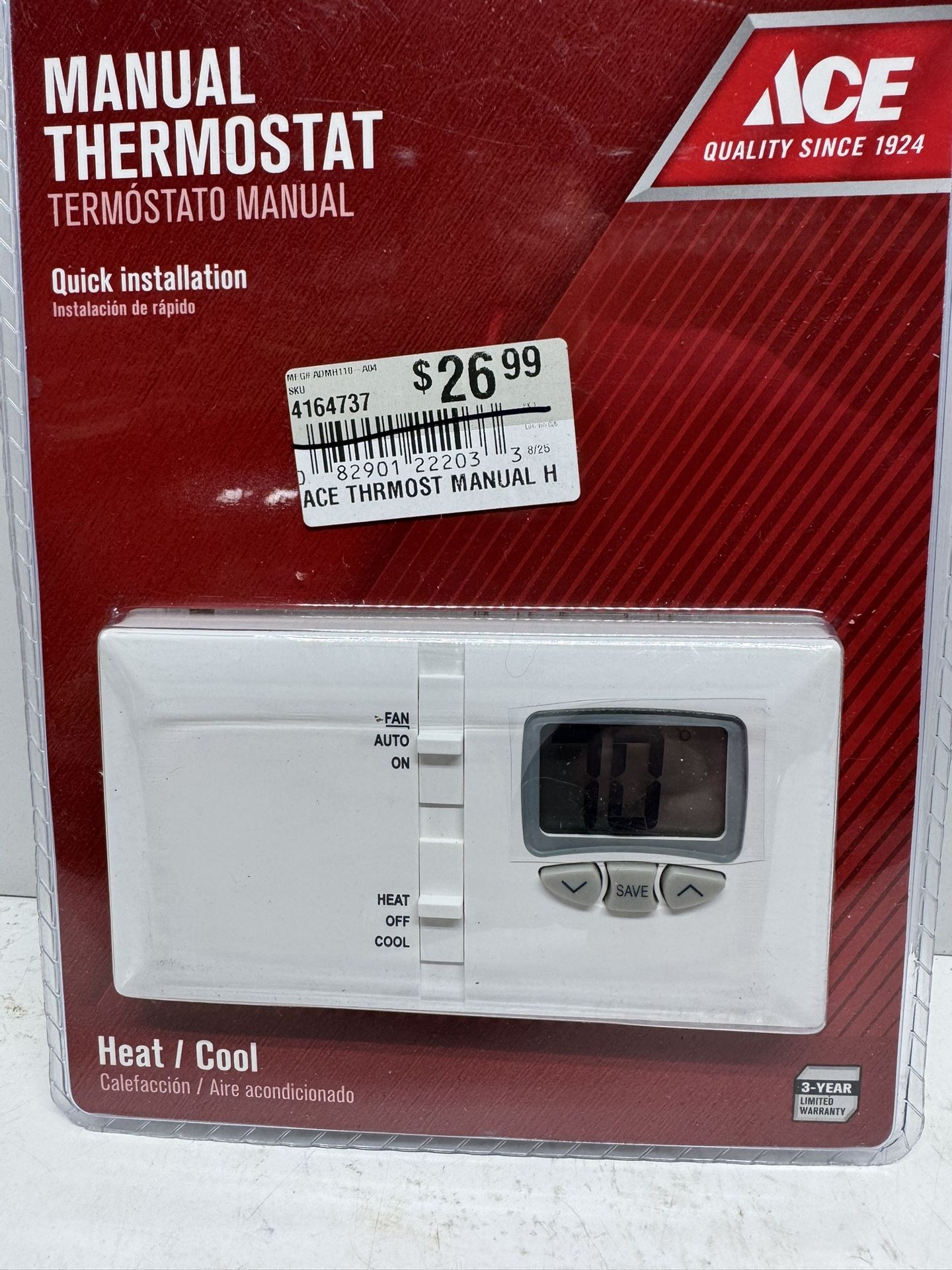 New Ace Manual Thermostat Heat/Cool. Must Pick Up