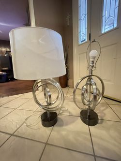 2~Lamps With Silver Geometric Design.