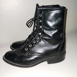 VTG Laredo Women's US 7M Black Leather Lace-Up Kiltie Roper Western Boots