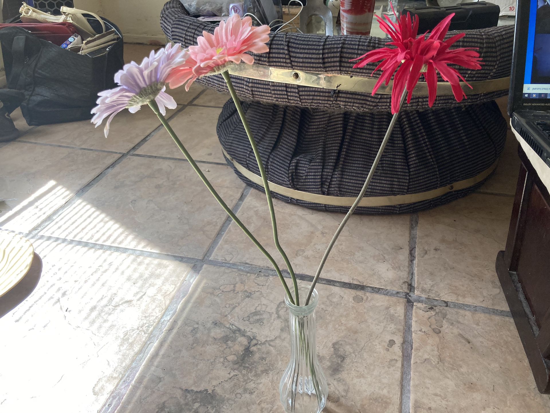 Artificial Flowers and Glass Vase