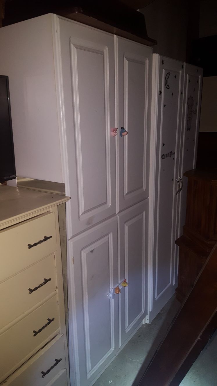 2 Very Big Tall Strong White Cabinets Clothes Dresser Storage Child Adult Furniture Closet Shelf Shelves