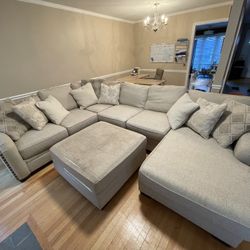 Ashley Luxora 4-Piece Sectional With Storage Ottoman – Bisque/Tan 