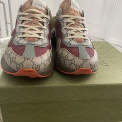 Gucci Sneakers Rhyton Beige Brick Red Designer Shoes Men's Size 10.5 US Italy brand with box