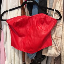 Faux Leather Red Corset Top 