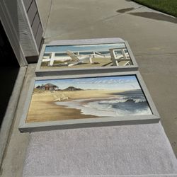 Pair of Daniel Pollera Framed Coastal Prints – Hampton Beach & Sun Deck