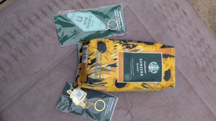 Starbucks coffee and two keychains