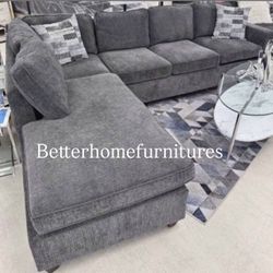 Grey Chenille Sectional Sofa Reversible NEW 