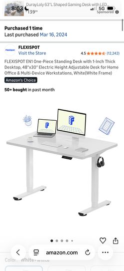 FLEXISPOT EN1 One-Piece Standing Desk with 1-Inch Thick Desktop, 48"x30" Electric Height Adjustable Desk for Home Office & Multi-Device Workstations,