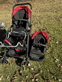 Double Stroller With 1 Car Seat Attachment And 2 Seats