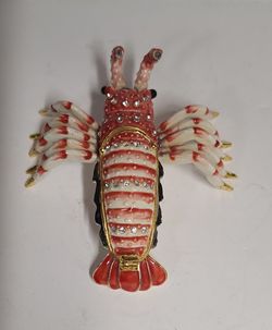 Beautiful Rare Lobster Enamel Bejeweled Trinket Box