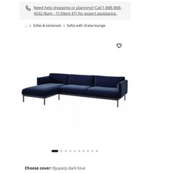 IKEA ÄPPLARYD Blue velvet Couch With Chaise