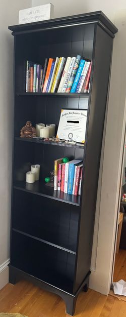 Tall Black Wooden Bookshelf – Classic & Sturdy – $120 (or best offer)