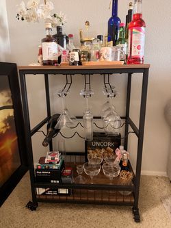 Bar Cart with Wheels, Drink Cart with Wine Rack and Glass Holder