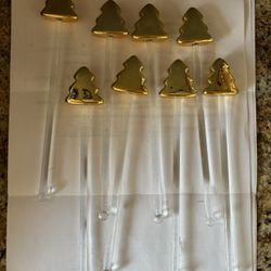 Christmas Tree NWT Gold Tree Drink Stirrers Set Of 8 