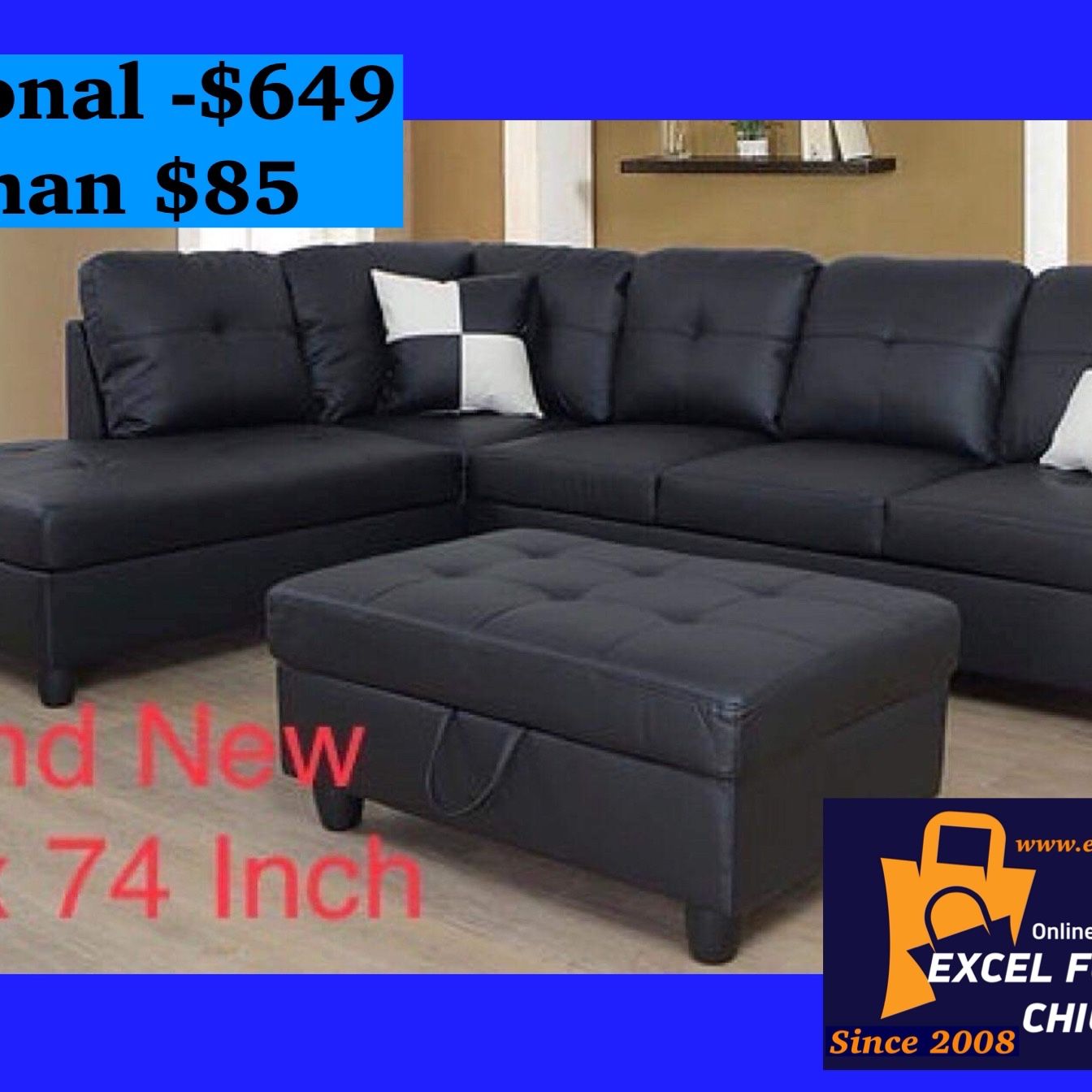 Brand New Black Sectional Sofa Couch 