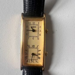 VINTAGE LUXURY GOLD PLATED DUAL TIME GMT QUARTZ WATCH "MEDANA"