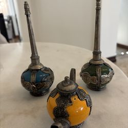 Vintage Moroccan perfume bottles and teapot