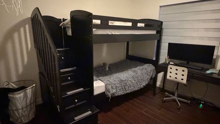 Black Wood Bunk Bed with Stair Drawers