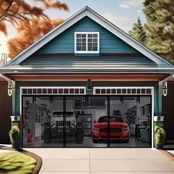 Premium Garage Door Screen for 2 Car Garage 18x8ft, Durable Heavy Duty Fiberglass Screen Mesh with Hook & Loop Tapes, Strips, Doors Screen with Powerf