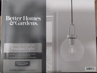 Better Homes & Gardens 59” Nickel Pendant Ceiling Light, Metal Base Glass Shade, LED Bulb Included