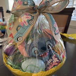 Easter basket Lilo & Stitch, plush, large egg activity  stickers, water bottle, multicolor pen, activity grab bag, candy, no holds