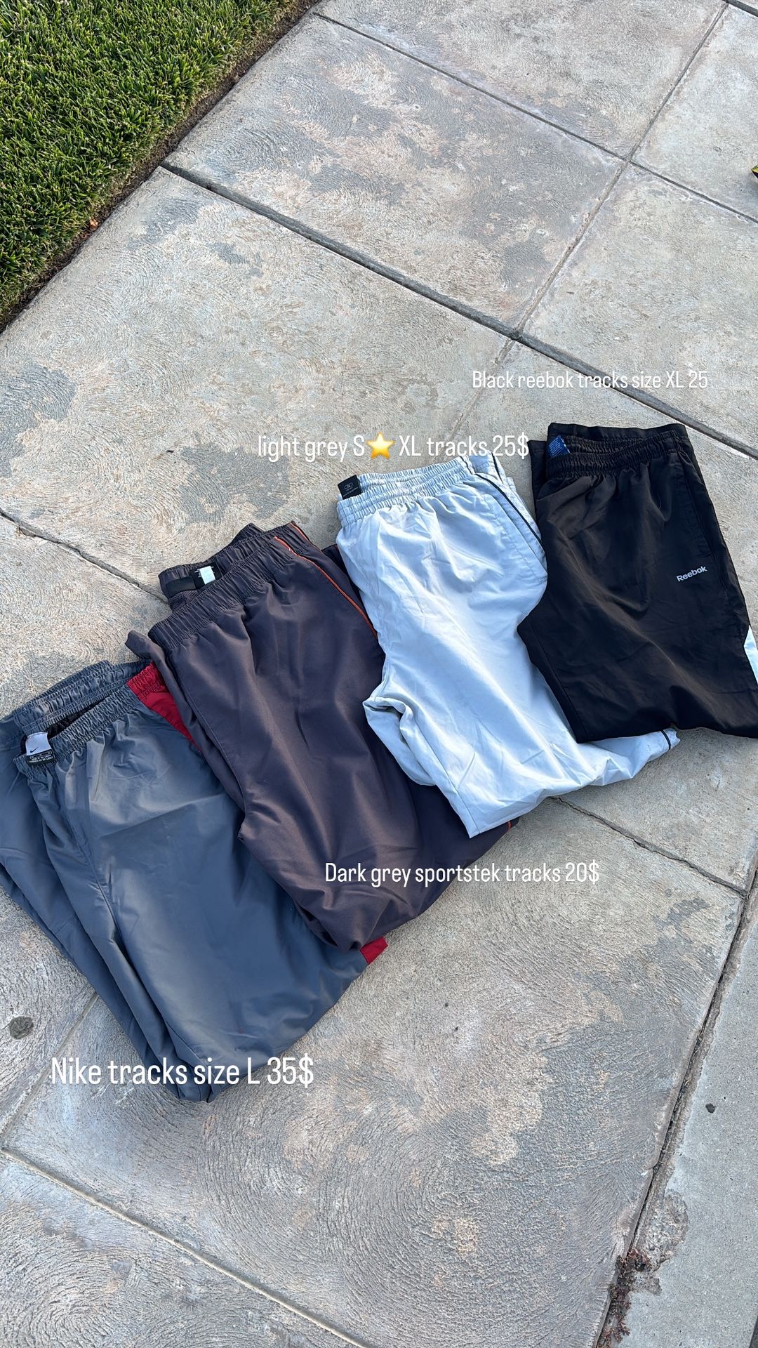 Nike Track pants and other brands.