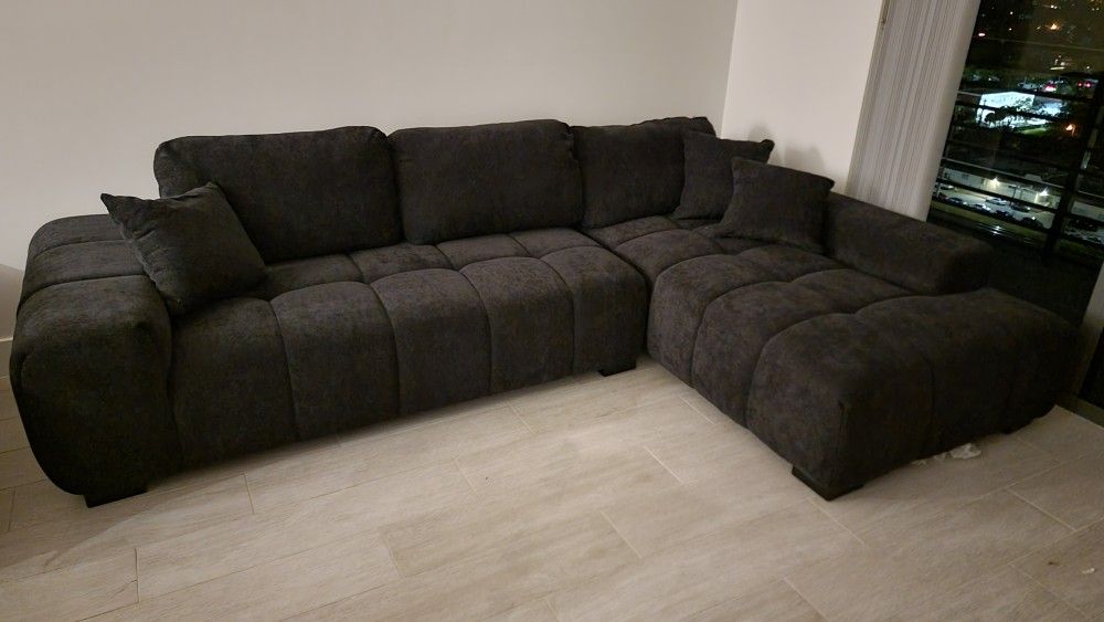 Black Sectional Sofa Modern New 