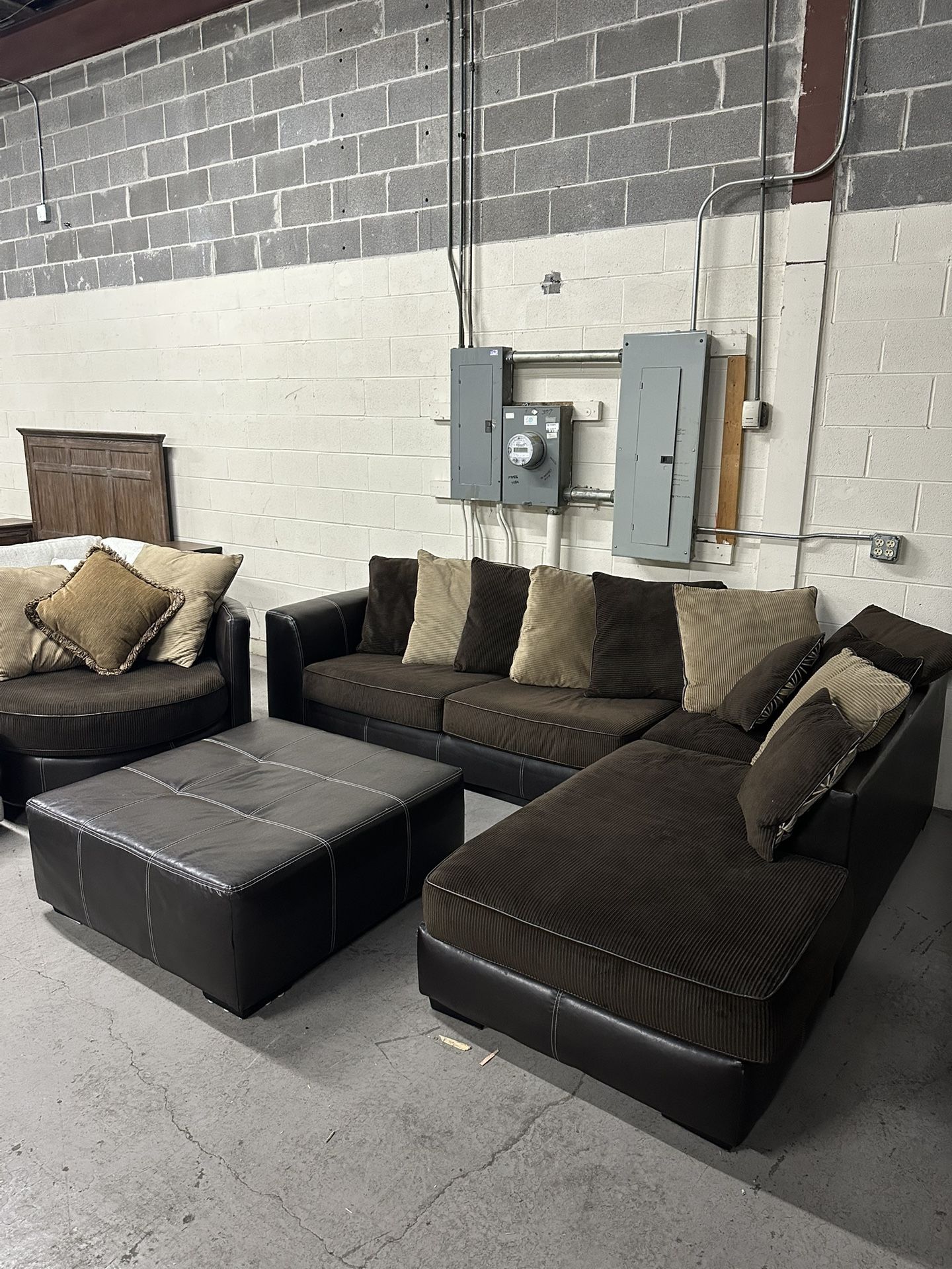 Gorgeous Couch Sectional With Ottoman And Swivel Chair - Free Delivery 
