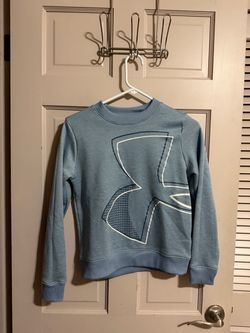 Under Armour Women's Light Blue Sweatshirt Logo Loose Fleece Crew Neck Size XS
